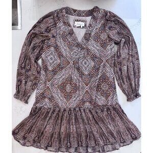 Anthropologie Tunic Mini Dress Women’s Size XS Ruffle Boho Flare Long Sleeve